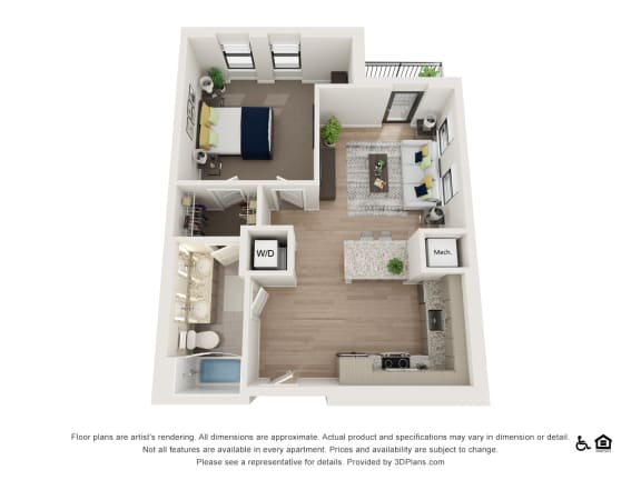 1B Floor Plan at The Baxly, Savannah, 31401