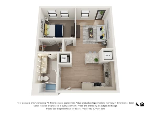 1X Floor Plan at The Baxly, Savannah, GA, 31401