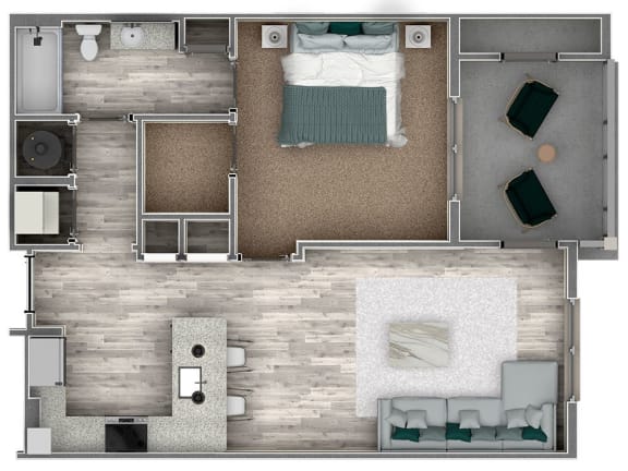 1 bedroom 1 bathroom floor plan a at The Beck at Hidden River Apartments, Tampa, FL,  33637