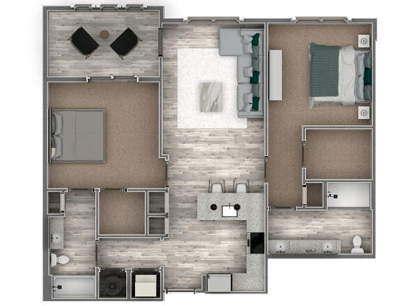 2 bedroom 2 bathroom floor plan c at The Beck at Hidden River Apartments, Tampa, FL,  33637