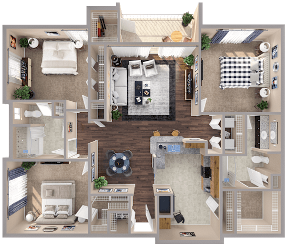Floor Plan  3 bed 2 bath A at The Fenwick Apartments, Texas 77396