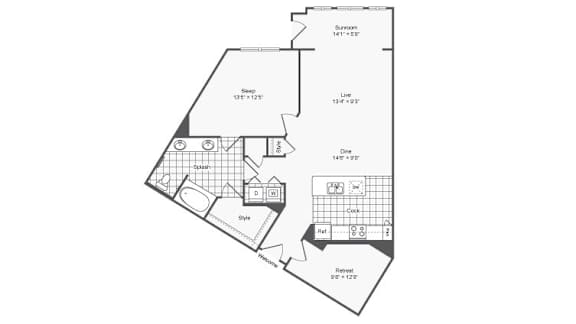 Floor Plan  1 bed 1 bath L at The Hendrix, Atlanta