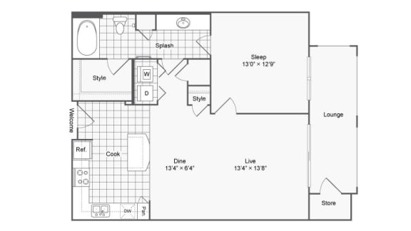 Floor Plan  1 bed 1 bath B&#xA0;at The Hendrix, Georgia, 30329
