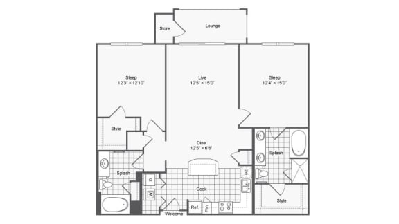 Floor Plan  2 bed 2 bath&#xA0;at The Hendrix, Georgia