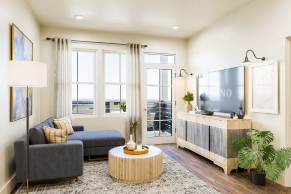 a living room with a couch and a coffee table at Livano Trinity Apartments, Nashville, TN