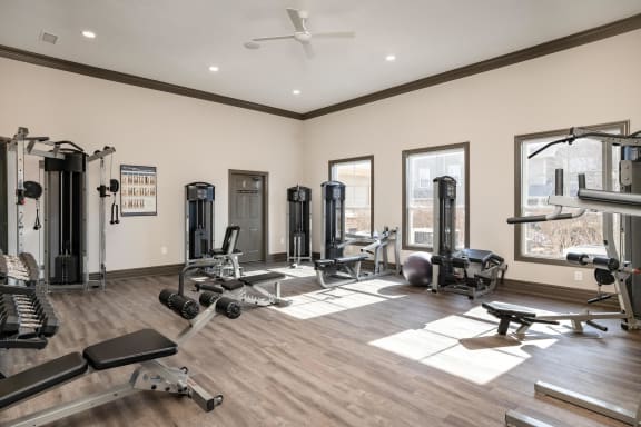 Gym workout at Villas at Carrington Square, Overland Park, KS, 66221