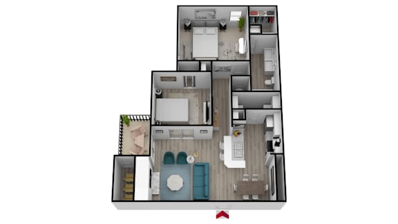 Two bedroom floor plan at Wood Terrace Apartments, Georgia, 30340