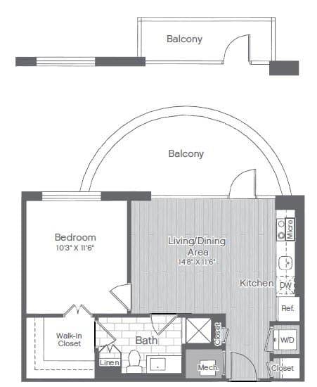 A black and white image of a house plan with a balcony.