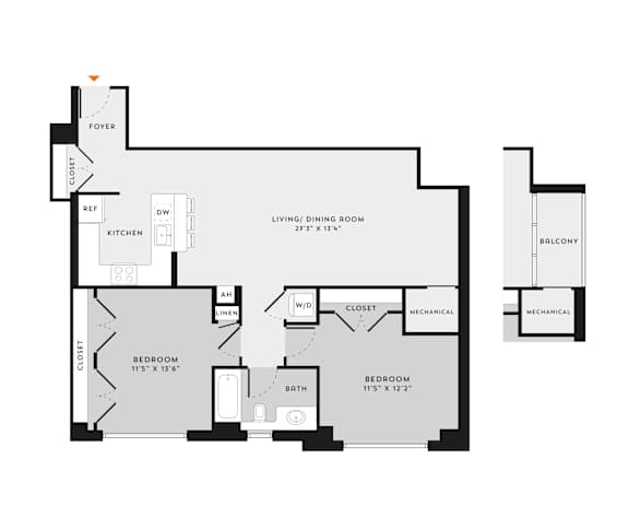A black and white image of a floor plan for an apartment.