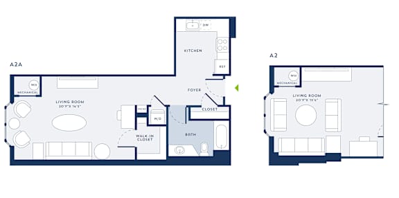 A floor plan of a two bedroom apartment.