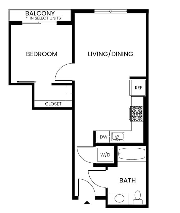 A black and white image of a floor plan for an apartment.