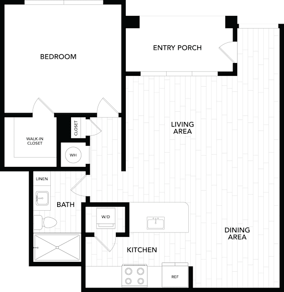A black and white floor plan of a house with labeled rooms.