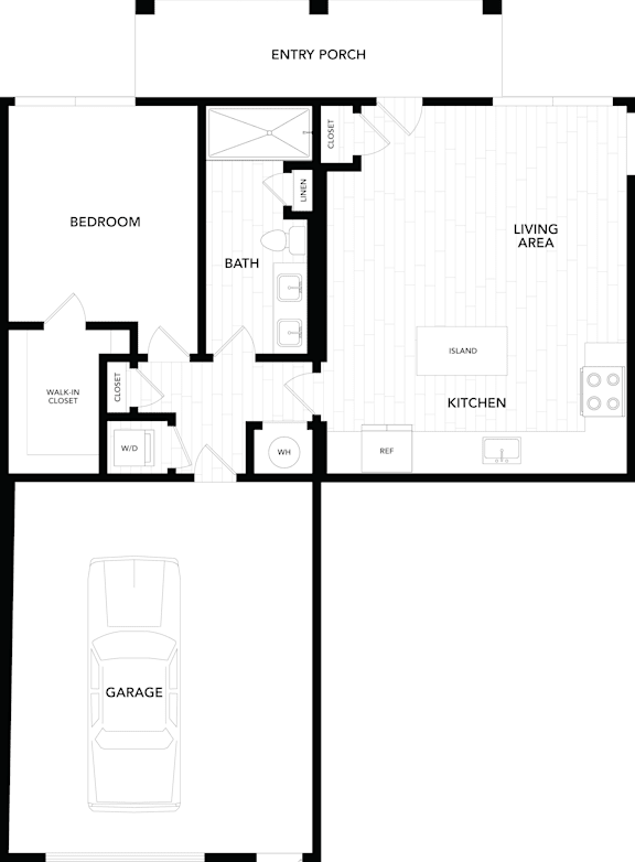 A floor plan of a house with a garage.