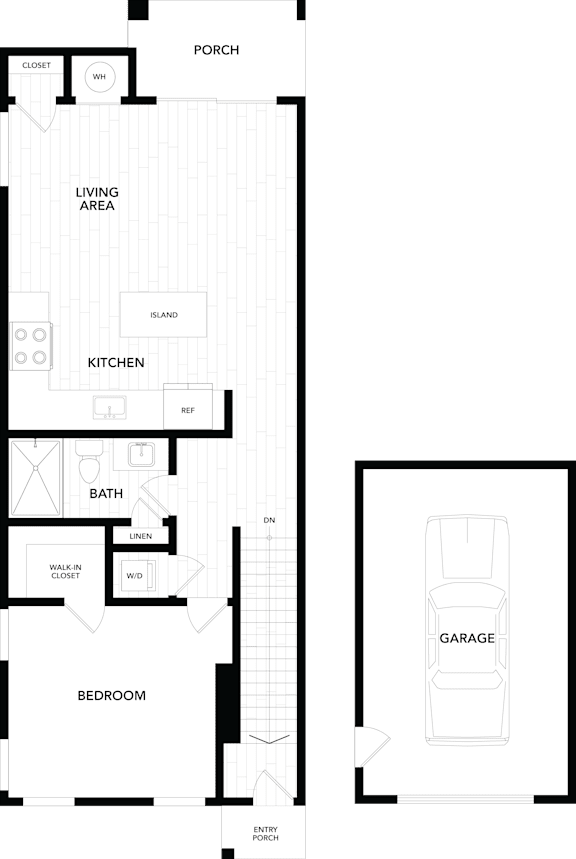 A floor plan of a house with a garage.