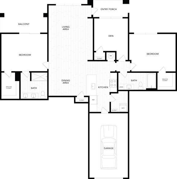 A floor plan of a house with a garage.