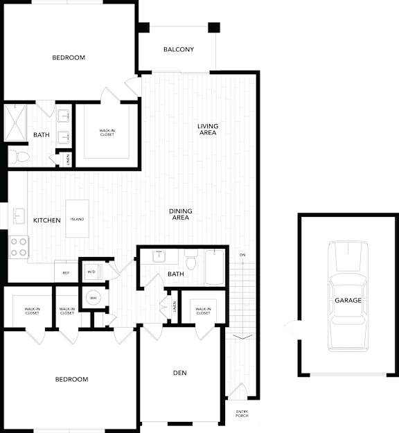 A floor plan of a house with a garage.