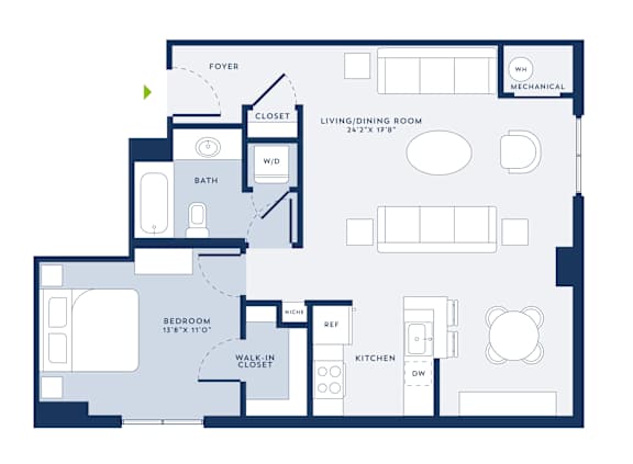 A floor plan of a house with a living room, dining room, kitchen, and bedrooms.