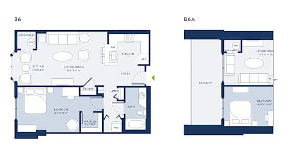 A floor plan of a two bedroom apartment.