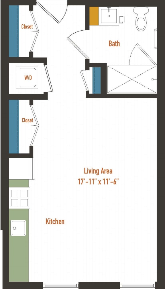 a floor plan of a room with a bathroom and a kitchen