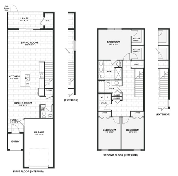 three floor plans of a house