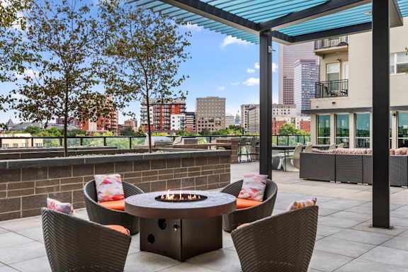 Courtyard with firepit at Arapahoe Square.