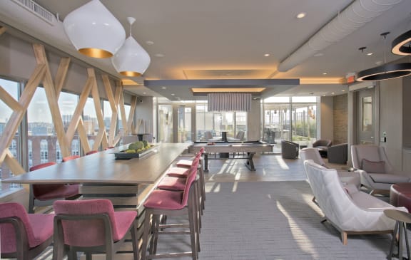 Rooftop clubroom with dining and billiards