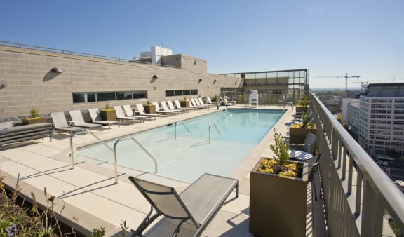 the pool on the rooftop of a building at the ace hotel