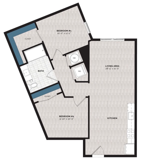 floor plan of the first floor of an apartment with a bedroom and a bathroom