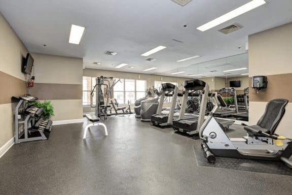 Fitness center with cardio, free weights, workout machines