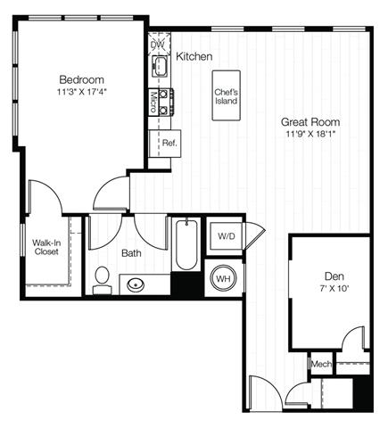 1 bedroom apartments floorplan with den, ny