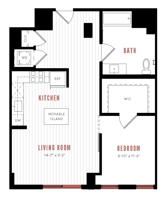 a floor plan of a bedroom floor plan with a bathroom and a living room