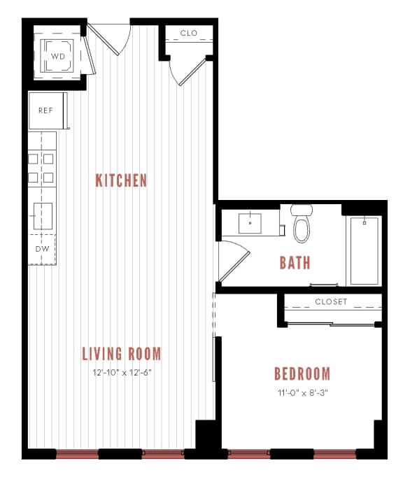 a floor plan of a small house with a bedroom and a living room