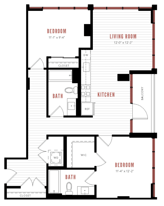 a floor plan of a home with an open floor plan with bedrooms and a bathroom