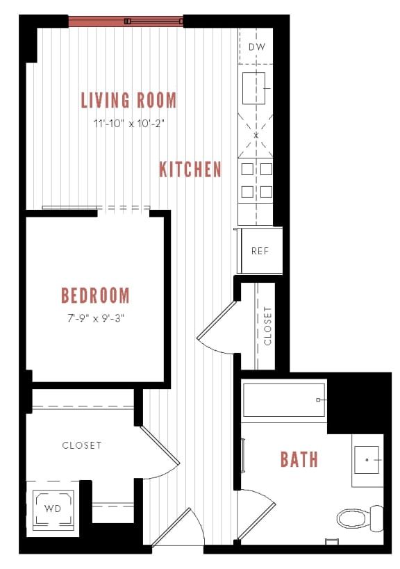 a floor plan of a small house with a kitchen and a living room