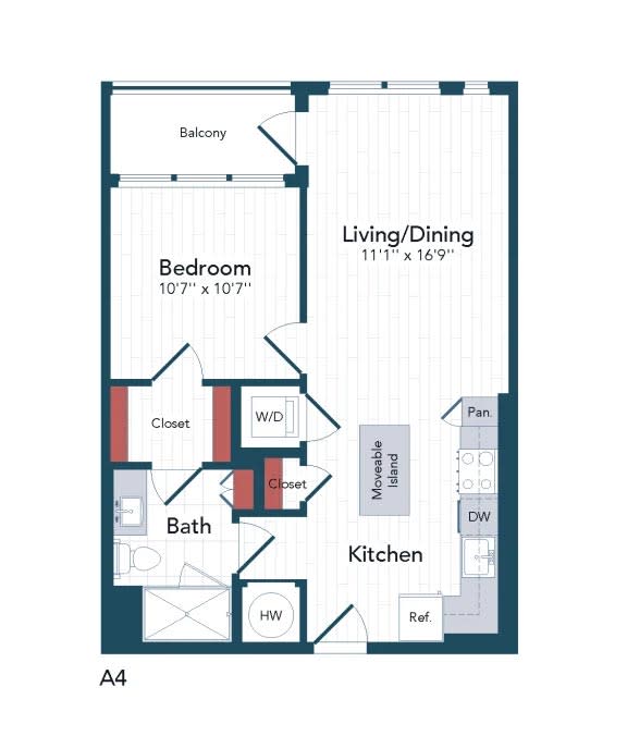 a floor plan of a bedroom apartment with a closet and a bath