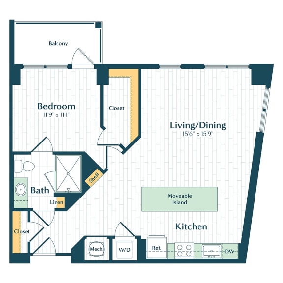 a floor plan of a bedroom apartment with a kitchen and a living room