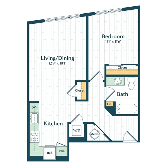 a floor plan of a bedroom floor plan with a bath and a closet