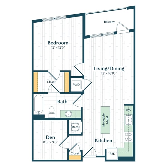 a floor plan of a bedroom apartment with a closet and a bath
