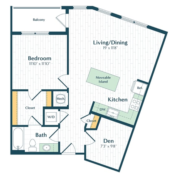 a floor plan of a bedroom apartment with a bathroom and a living room