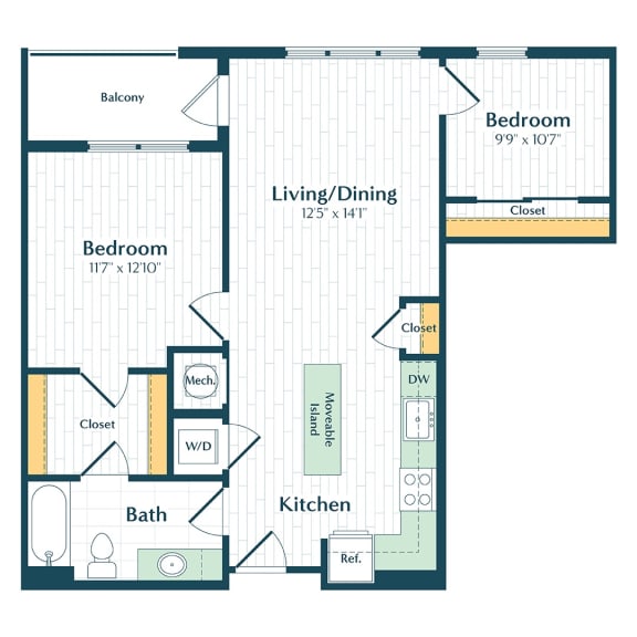 a floor plan of a bedroom apartment with a bathroom and a living room