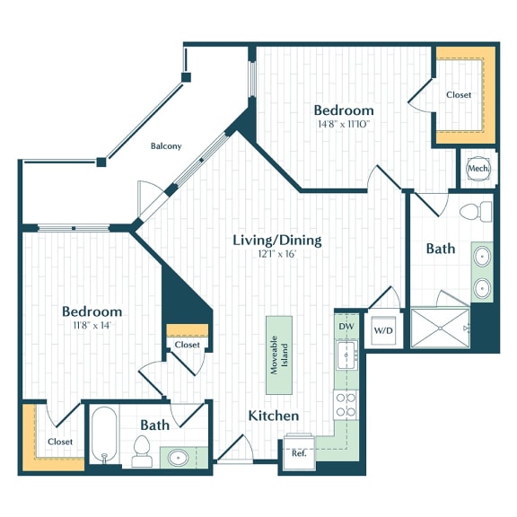 a floor plan of a 1 story apartment with a bedroom and a living room