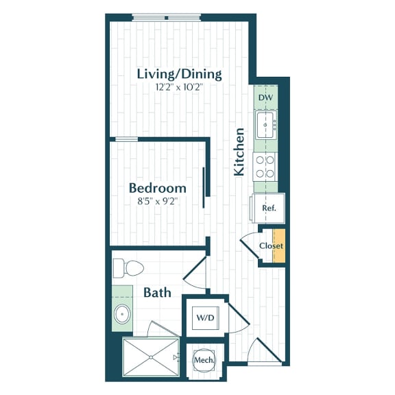 a floor plan of a studio apartment with a bedroom