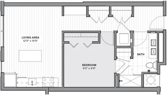 a floor plan of a house with a bedroom and a bathroom