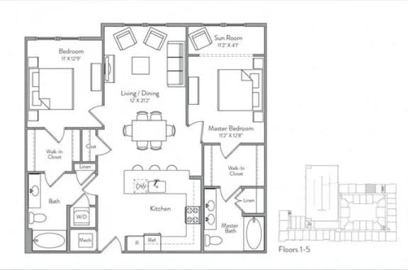 a floor plan of a house with bedrooms and a living room