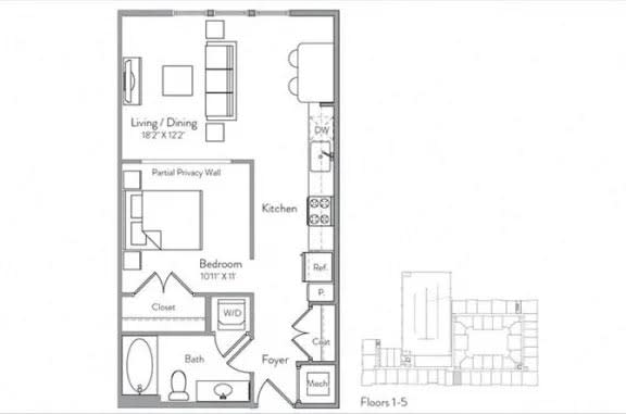 a floor plan with a bedroom and a living room