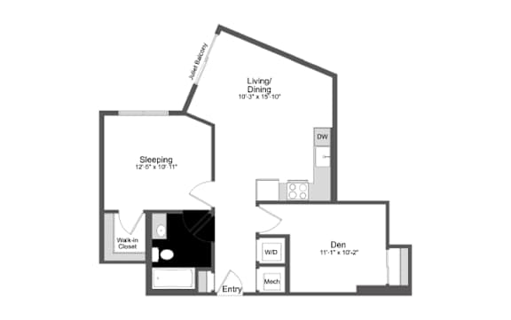 a floor plan of a 1 bedroom floor plan
