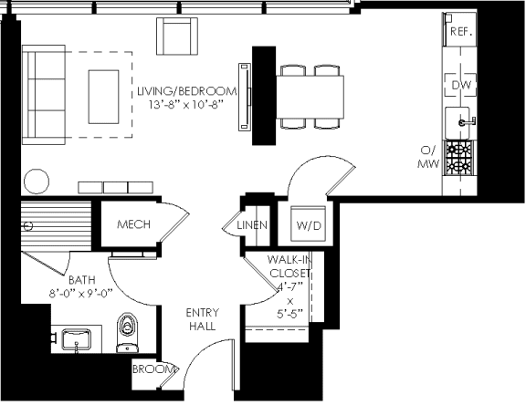 a floor plan of a small house with a kitchen and a living room