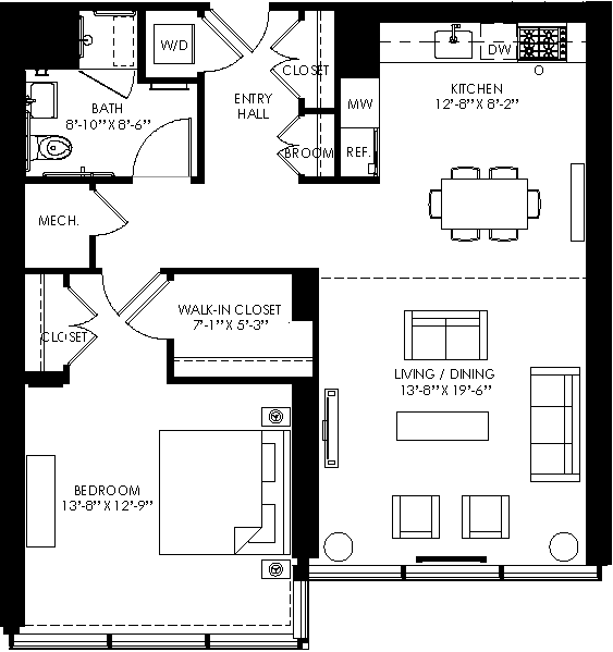 floor plan of the first level of the house including the living room and dining room