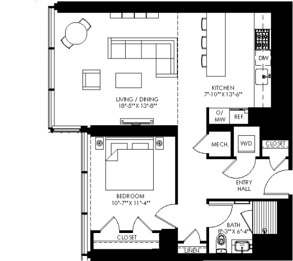 a floor plan of a house with two bedrooms and a living room