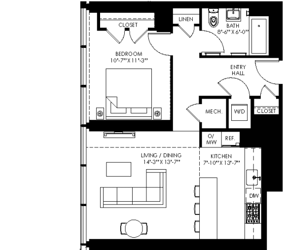 a floor plan of a house with two bedrooms and a living room